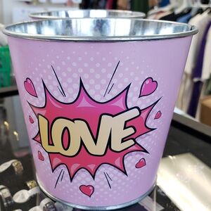 LOVE Pink Tin Planter Set Of 2